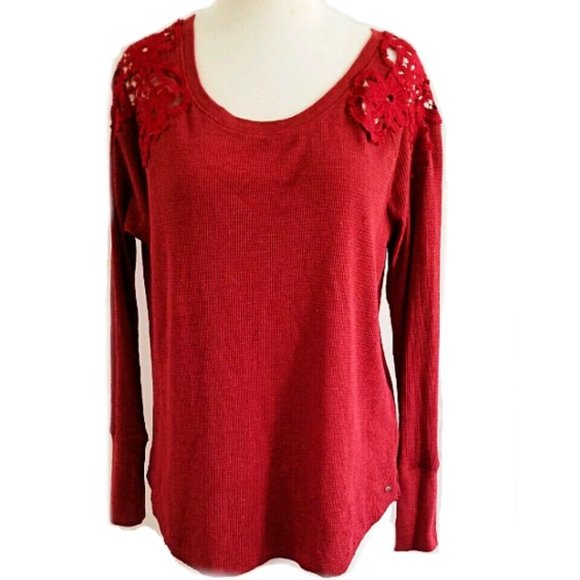 American Eagle Outfitters Women’s Lace Crochet Shoulder Thermal Shirt Top S/P - Picture 4 of 16